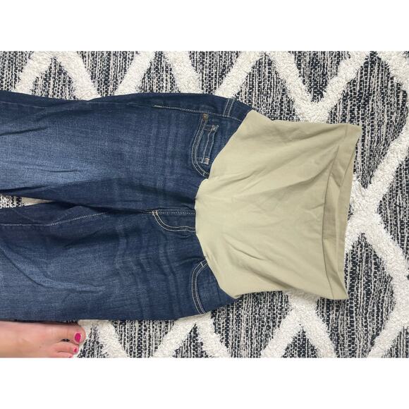 Indigo Blue Dark Denim Full Panel Cropped Capri Maternity size small - Picture 3 of 8